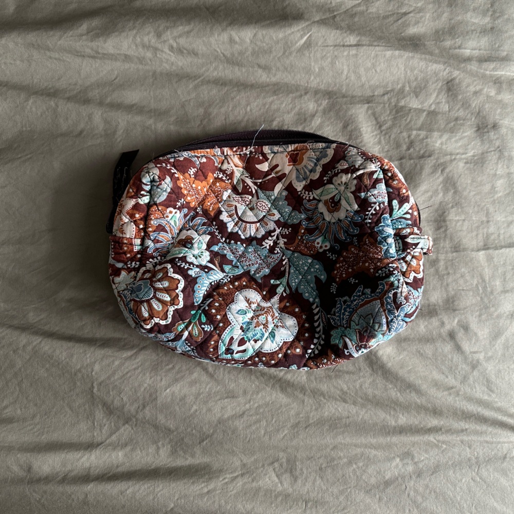 Vera Bradley Brown & Blue Paisley Medium Makeup Toiletries Bag Vintage